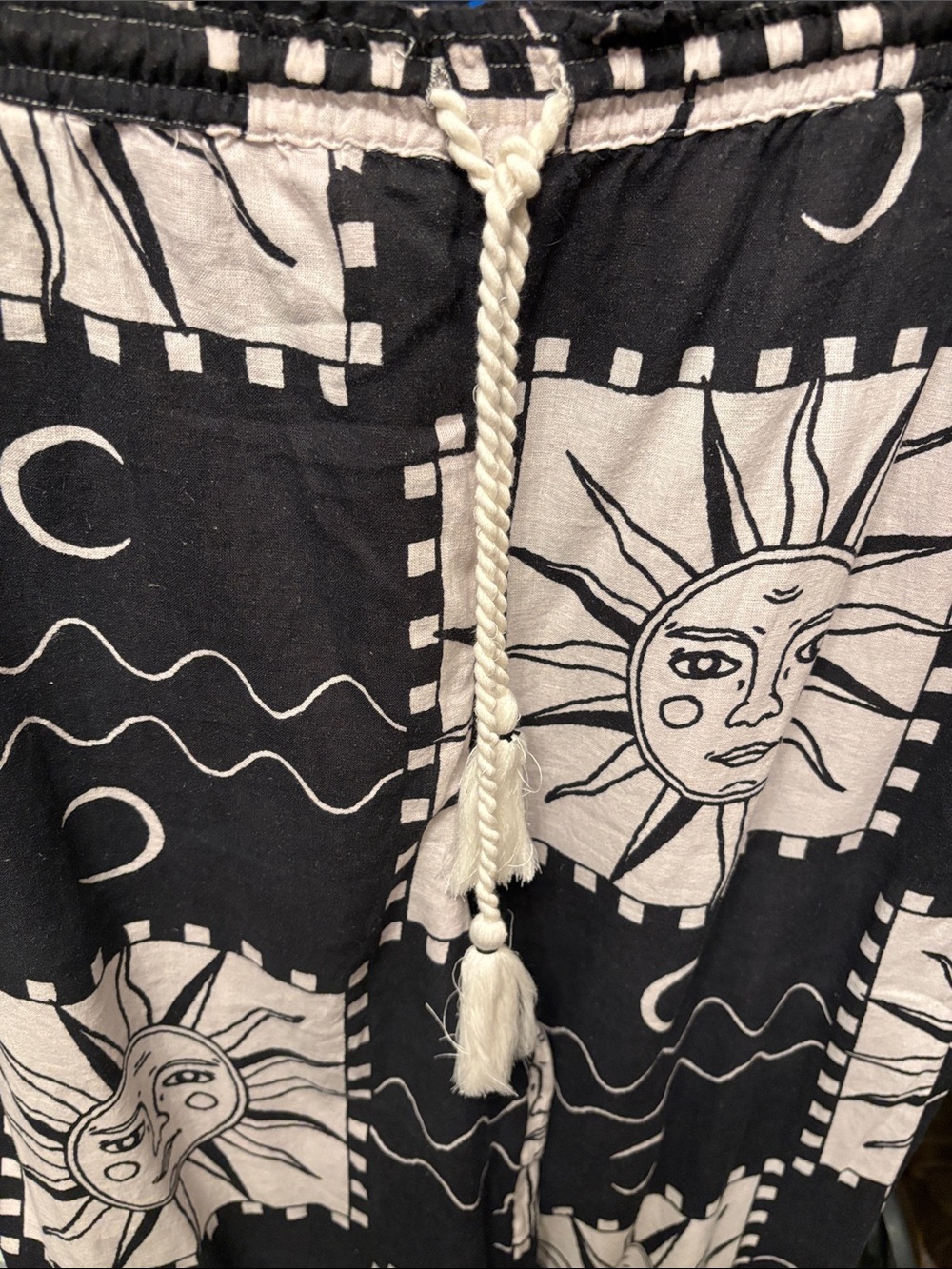 Anthropologie Black and Cream Celestial Print Wide-Leg Pants - Picture 4 of 5